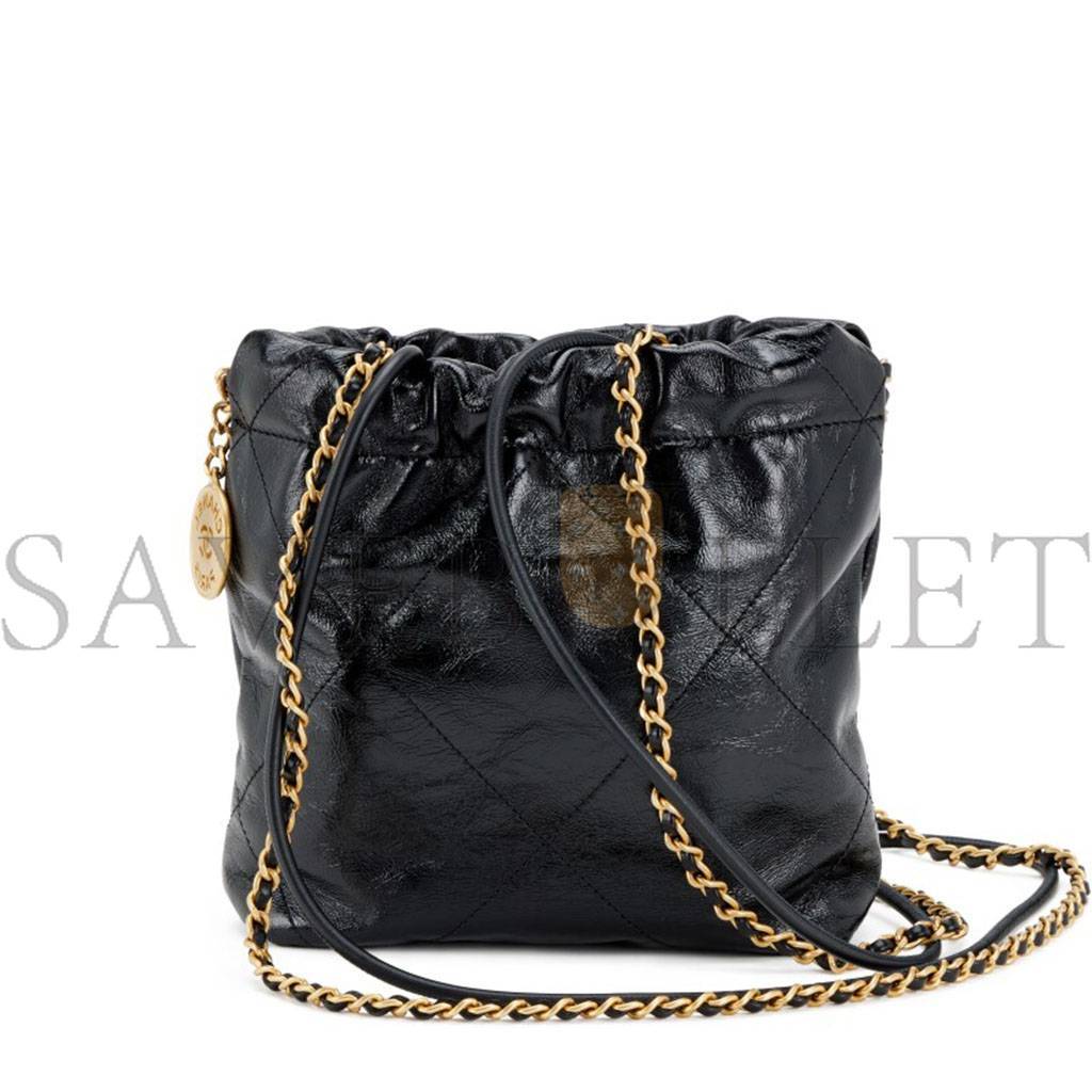 Ch*el master shiny crumpled calfskin quilted pearl mini Ch*el 22 black as3980 (20*19*6cm)